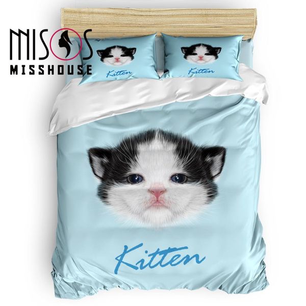 

misshouse kitten adrable duvet cover set cartoon animal bed sheets comforter cover pillowcases 4pcs bedding sets
