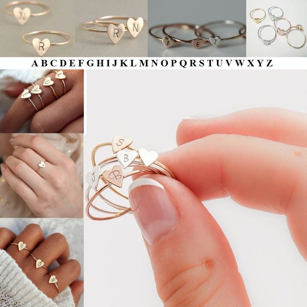 

26 a-z english letter ring english initial ring silver gold love heart rings women fashion jewelry will and sandy drop ship
