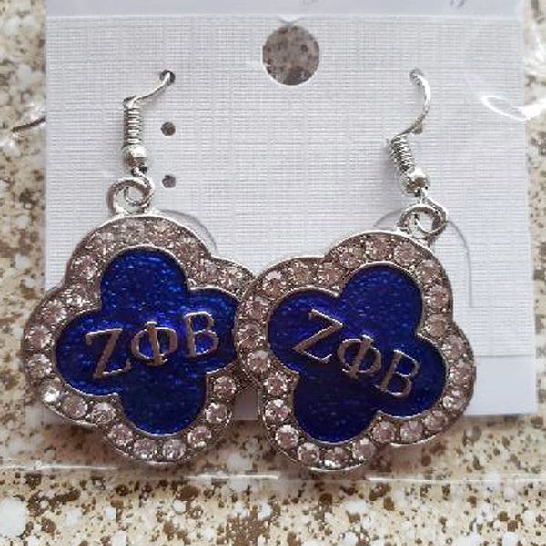 

zeta phi beta sorority earring blue and white zpb flower earring, Silver