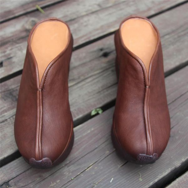 

женская handmade ретро кожи платформы клинья тапочки красный / кофе, Black