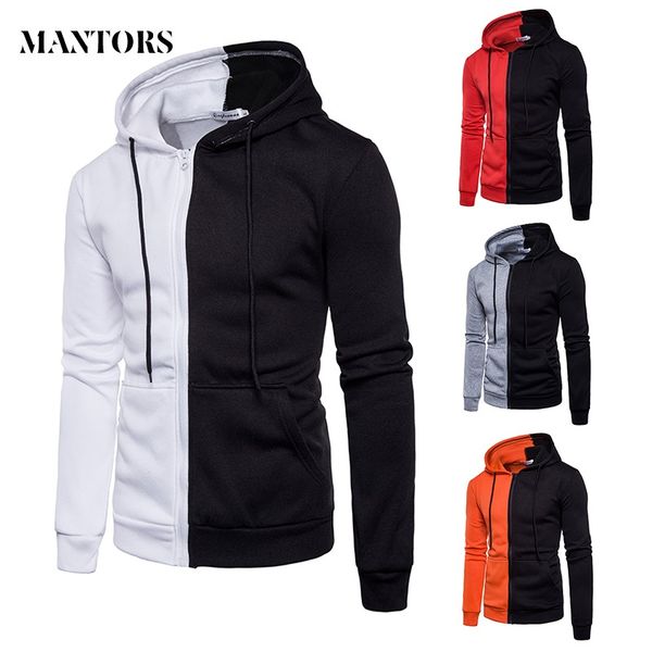 

men's hoodies & sweatshirts casual men 2021 fashion patchwork hooded sweatshirt male slim sportswear tracksuit zipper coat moletom masc, Black