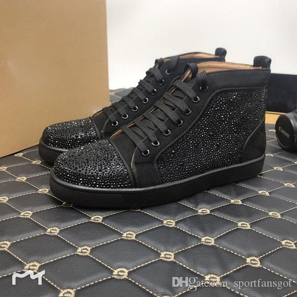 

red bottom designer shoes high cut spike luxury sedue calf sneaker luxury party wedding shoes genuine leather casual shoes, Black