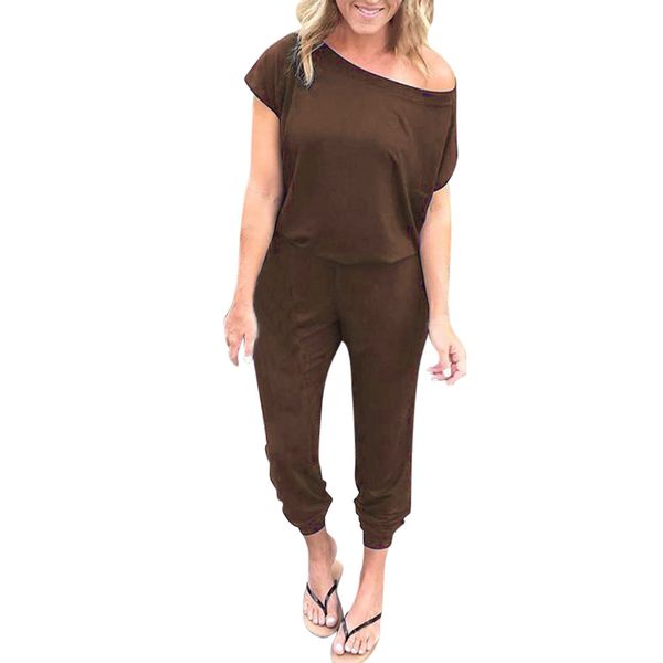 

chamsgend summer women jumpsuit 2019 new solid off shoulder short sleeve rompers jumpsuit casual pocket long playsuit may3, Black;white