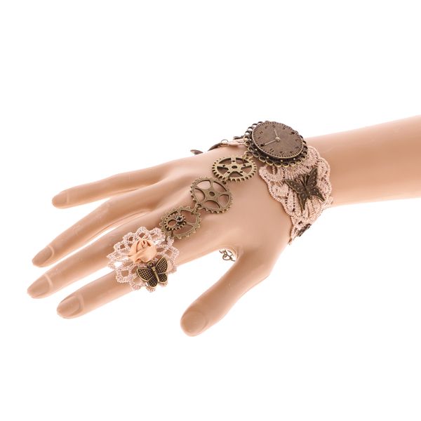 

vintage lace bracelet ring set lace floral watch charms gear pendant bangle, Golden;silver