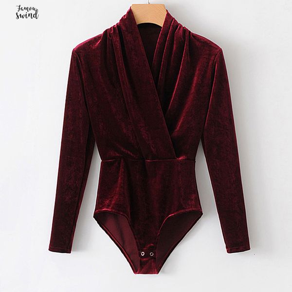 

autumn velour women bodysuits jumpsuit v neck body woman long sleeve overalls womens suit drop shipping, Black;white