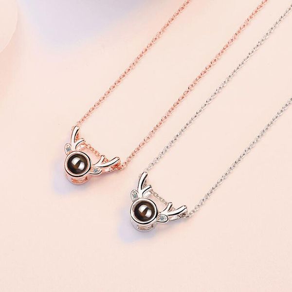 

romantic 925 sterling silver deer necklace for women jewelry i love you projection pendant rose gold necklace party accessories