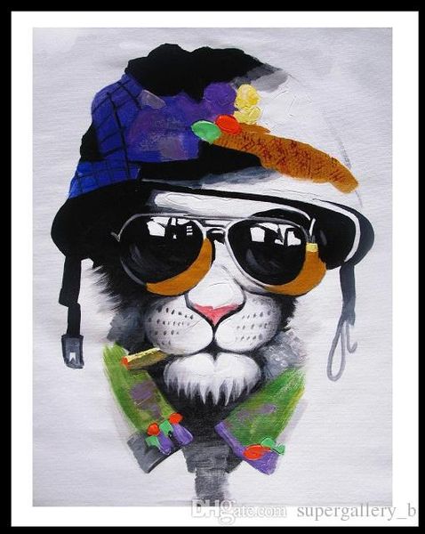 

cool cat mafia handpainted & hd print abstract animal art oil painting wall art home decor on canvas multi sizes a140