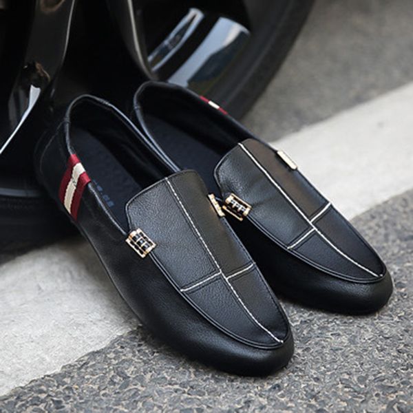 

new winter shoes men with fur plush warm leather men loafers flats soft male moccasins flats casual boat driver driving, Black