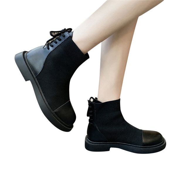 

sagace short flat women boots socks boots 2019 platform female ankle rubber flat slip-on knitting autumn 1107, Black