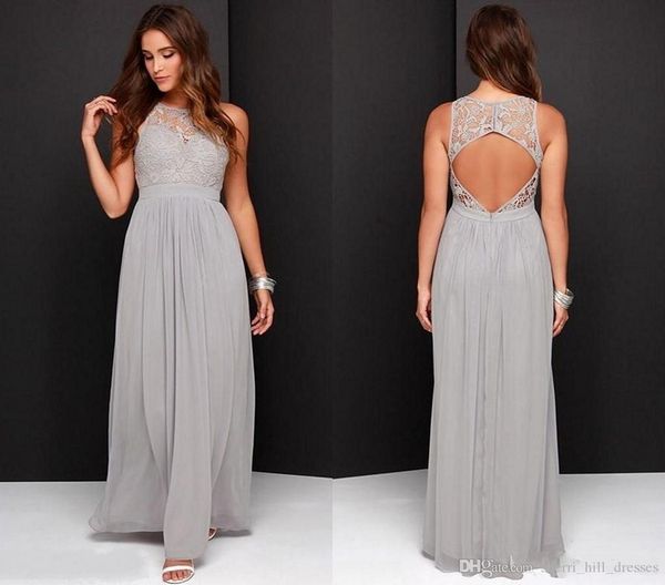 

silver grey bridesmaid dresses for wedding long chiffon a-line backless formal dresses party lace modest maid of honor dresses sh280, White;pink