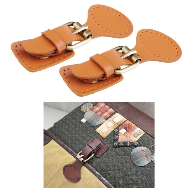 

2 sets pu leather snap toggle button sew on buckle for diy bag making brown, Black