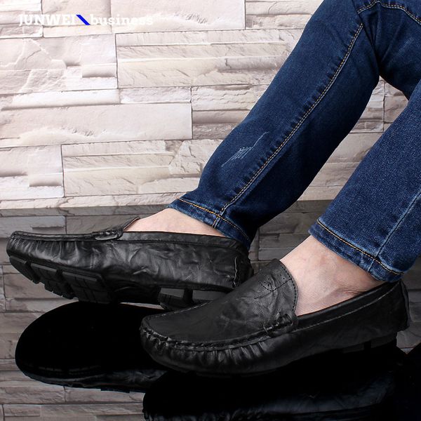 

casual men shoes outdoor fashion men shoes outdoor genuine leather loafers moccasins slip on men's flats big size 48 5, Black