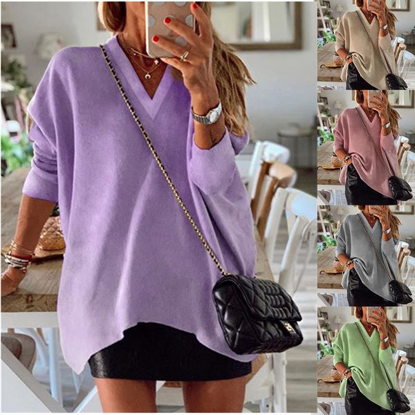 

womens lesiure solid color irregular shirt loose v-neck long-sleeved casual, White;black