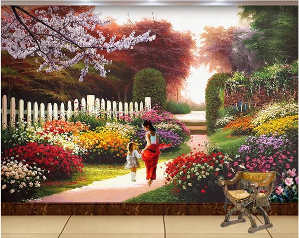 

3d wallpaper custom p mural garden, flowers and trees, landscape, oil painting home decor wall art pictures