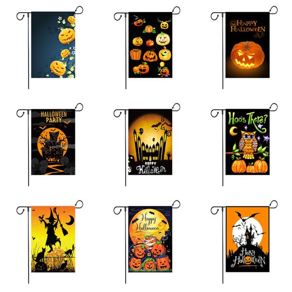 

double-sided 12.5 x 18 inch scary halloween decorative flag witch spooky cat pumpkin bat happy halloween outdoor home garden flags