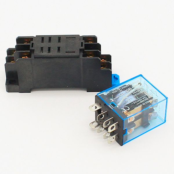 

new dc12v dc24v ac110v ac240v power relay hh52p-l 8 pins with socket base easy