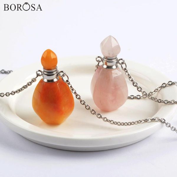 

borosa new yellow agates essential oil bottle necklace in silver women pink quartz perfume oil bottle pendant necklace wx1606