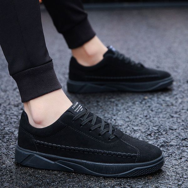 

sluggish mog men solid color fashion flock new casual shoes height increasing male sport lace-up sneakers go09, Black