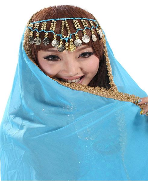 

2018 chiffon belly dance face veil dancing head scarf shawl headpiece costumes and drop shipping, Black;red