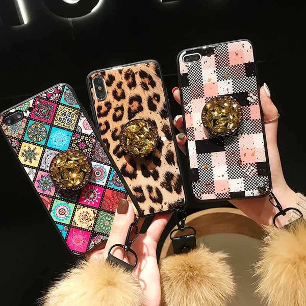 

national style for iphone 8 plus gold foil case lattice grain designer phone case with mobile stand gold foil case