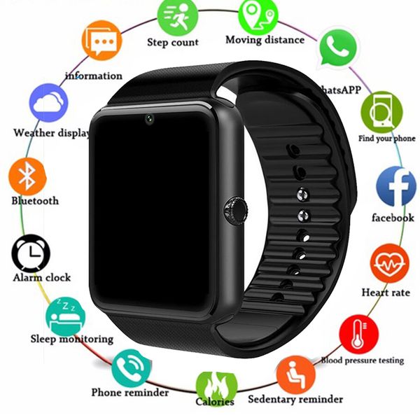

2019 smart watch clock sync notifier support sim tf card bluetooth connectivity android phone smartwatch alloy smartwatch, Slivery;brown