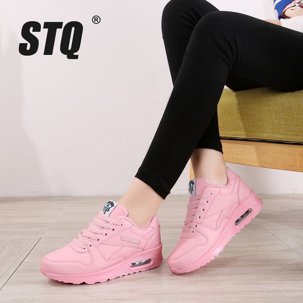 

stq women winter plush sneakers shoes ladies casual loafers shoes female comfortable winter lace-up pu leather sneakers 277, Black