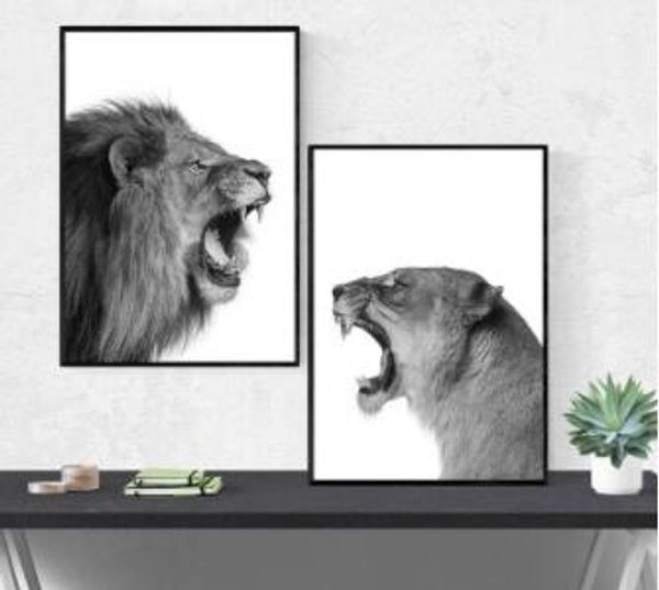 

lion and lioness canvas poster black white woodlands animal wall art print painting nursery wall art picture for living room