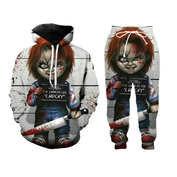 

new fashion mens/womens chuky funny 3d print casual hoodie+pants, Black