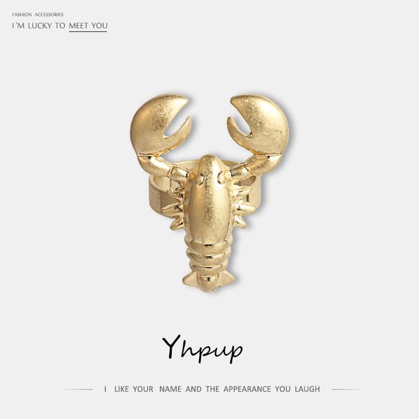 

yhpup classic brand personality lobster open ring vintage zinc alloy gold silver women accessories girl party fashion jewelry, Golden;silver