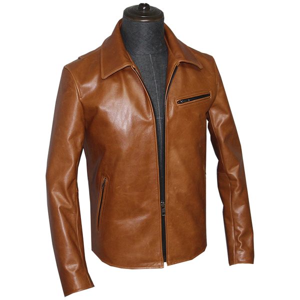 

2020 brown men slim fit casual leather jacket large size xxxxxl genuine soft cowhide autumn short natural leather coat, Black