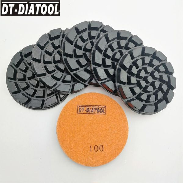 

dt-diatool 6pcs/pk 4inch diamond resin bond dry concrete polishing pads floor sanding discs repairing for concrete floor