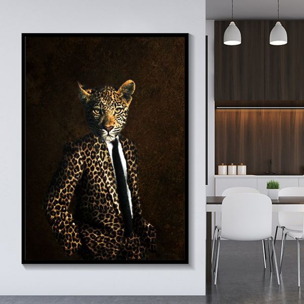 

black and white classy lion tiger elephant giraffe art wolf horse wall art paintings on canvas animal wearing a hat-8 large painting 191003