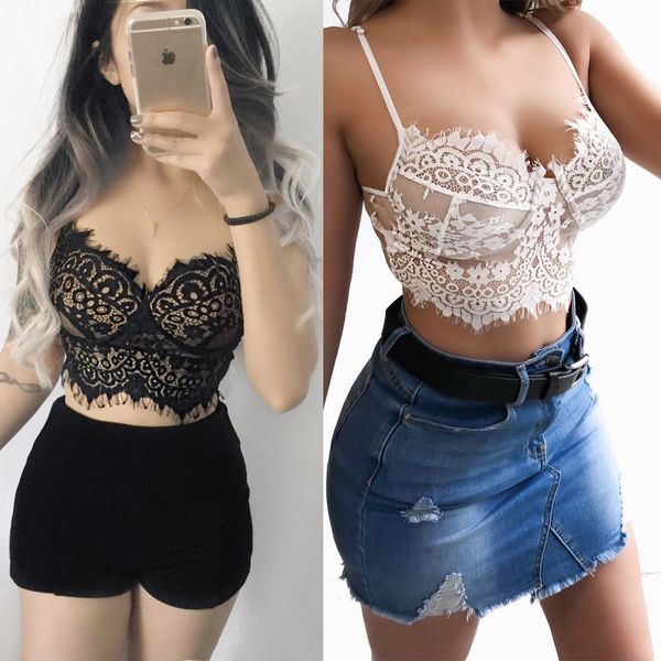 

sexy lace transparent сетки слинг тонкий короткие топы лето женщины backless ночной клуб партии camis мода crop tops жилет женский, White