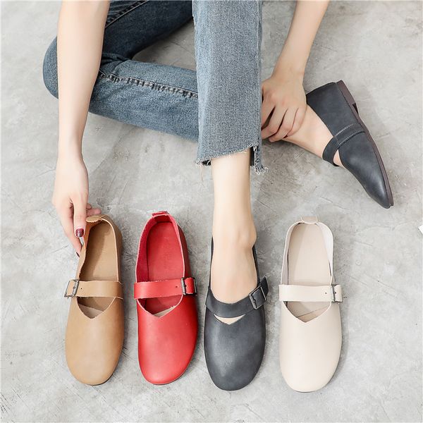 

women mary jane shoes flats round toe red cute casual soft comfortable ladies female travel walking chic microfiber leather driving footwear, Black