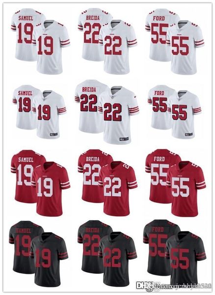 

men women youth san francisco 49ers jersey 55 dee ford 19 deebo samuel 22 matt breida football jerseys red black white, Black;red