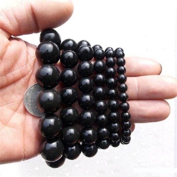 

natural stone needle beads bracelets 6mm 8mm 10mm 12mm black stone health care bracelet bangles for women jewelry gift