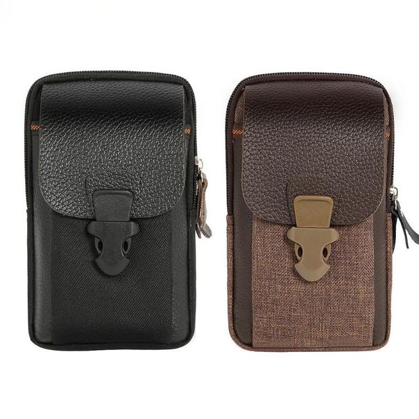 

men fanny pack for mobile phone male pu leather zipper coin purse card holder bags casual waist pack man bag purse lover's gift
