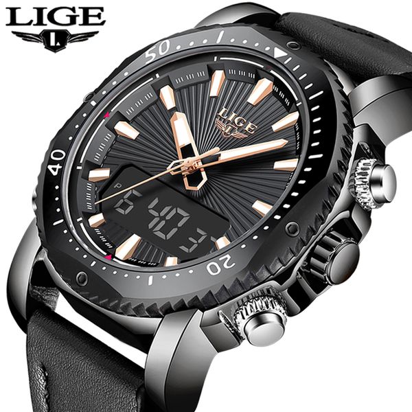 

2019 new mens watches digital analog quartz watch men leather waterproof sport clock relogio masculino, Slivery;brown