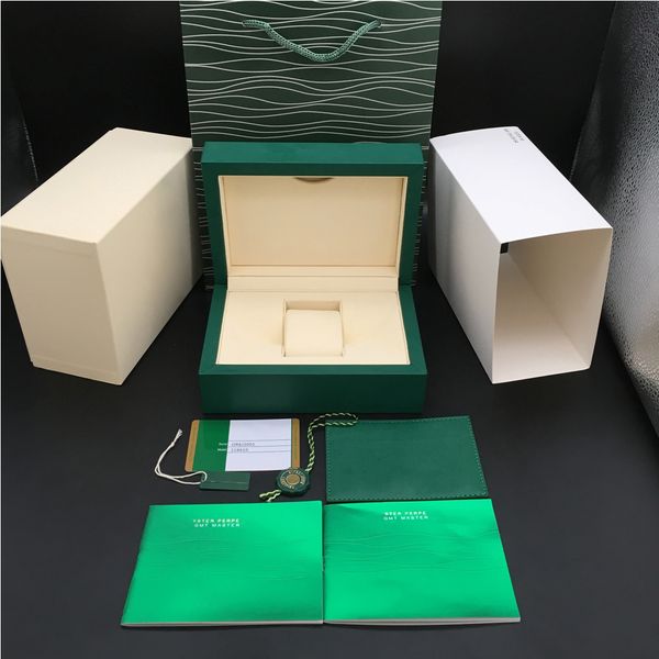 2 Styles Neueste Beste Qualität Dunkelgrün Original Woody Uhrenbox Papiere Geschenktüte für Rolex Box 116600 Uhrenboxen