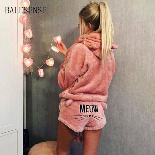 

women pajamas sets 2019 spring flannel pijama hooded pajama warm short 2pcs warm homewear nightwear sleepwear cat female pajama, Blue;gray