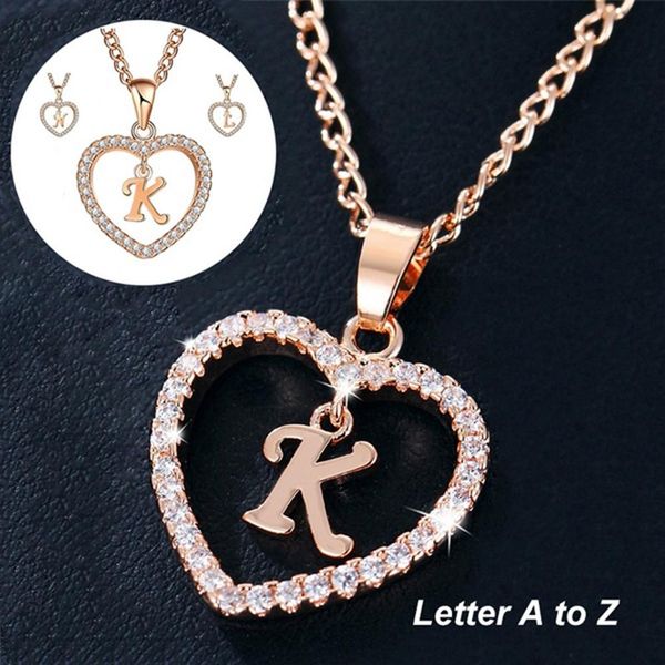 

26 letters alphabet a to z initial cubic zirconia heart pendant women necklace new hot, Silver
