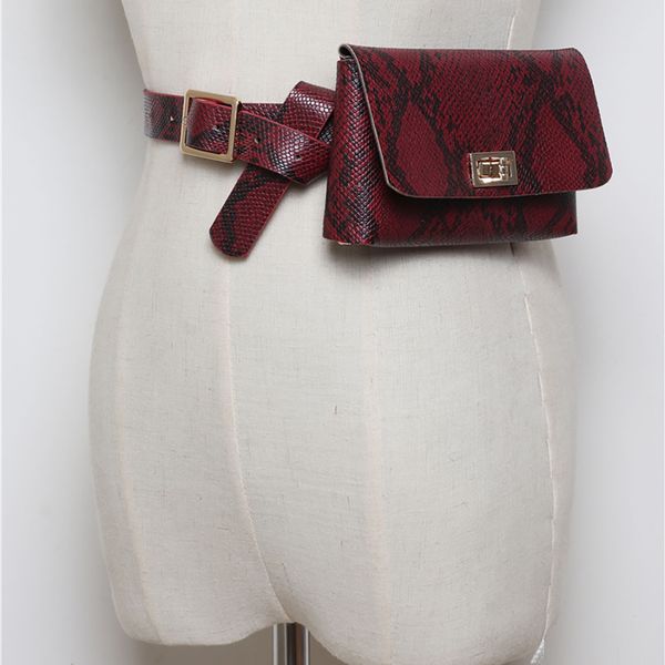 

fashion waist bag chain serpentine alligator detachable belt bag pu leather women fanny pack buckle pocket phone money holder#35