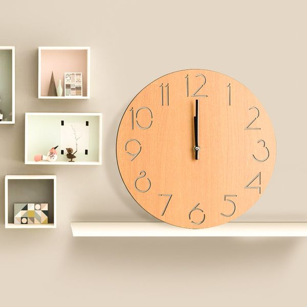 

creative pastoral simple clock wooden round wall clock modern design kitchen bedroom study fashion mute decorative quartz