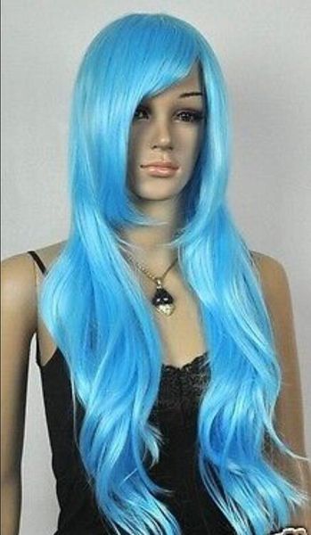 PARRUCCA di trasporto libero di vendita calda di nuovo modo sexy lungo blu-chiaro delle donne ondulate della signora Hair Wig Wigs
