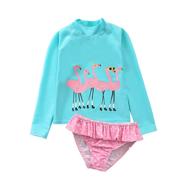 

baby girl's swimsuit rash guard two piece long sleeve swimwear toddler kid sunsuit bathing suit 2-7t, Blue