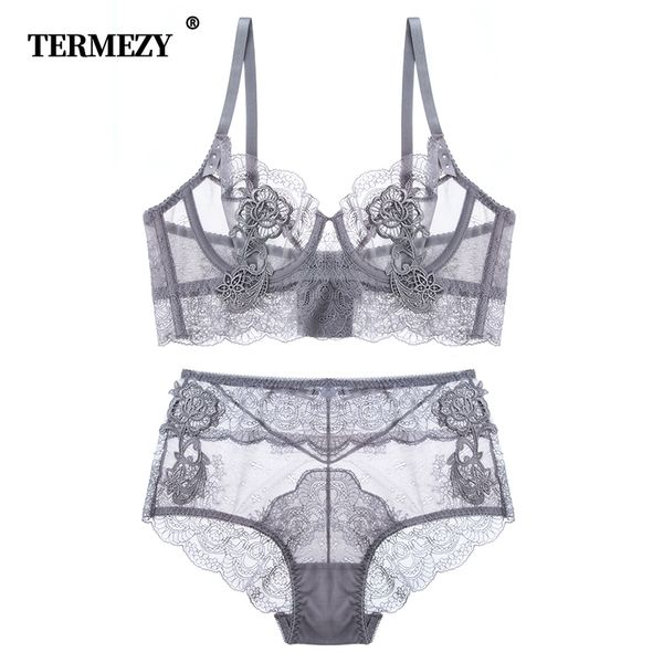 

new ultra thin cup lingerie bra set underwear transparent temptation underwear set for women high waist bra & brief, Red;black