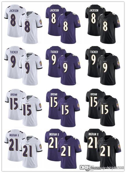 

men women youth baltimore ravens jersey 8 lamar jackson 9 justin tucker 15 marquise brown 21 mark ingram ii football jerseys black, Black;red