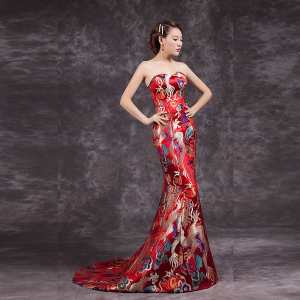 

fashion red cheongsam chinese traditional dress long qipao evening gowns china slim retro qi pao women antique dresses