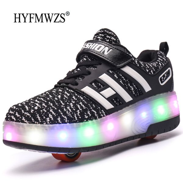 

hyfmwzs fashion designers detachable single-wheel roller skates two-wheel kids skates led heelys shoes children's heelys shoes