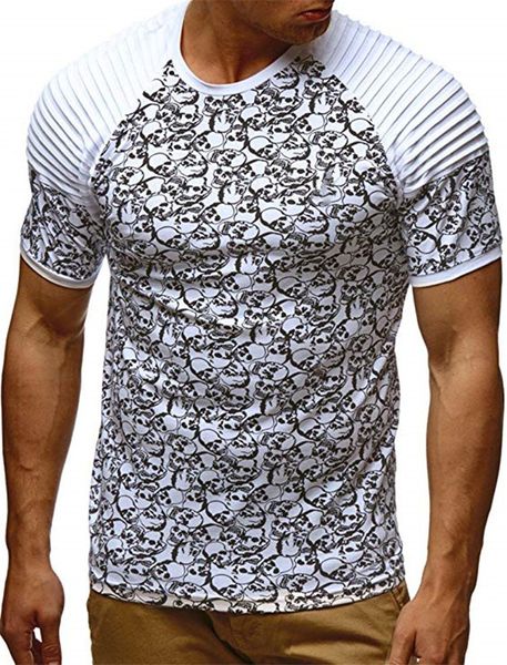 

mens summer tshirts fashion skull panelled short sleeve tees casual natural color o-neck tshirts mens designer clothes, White;black